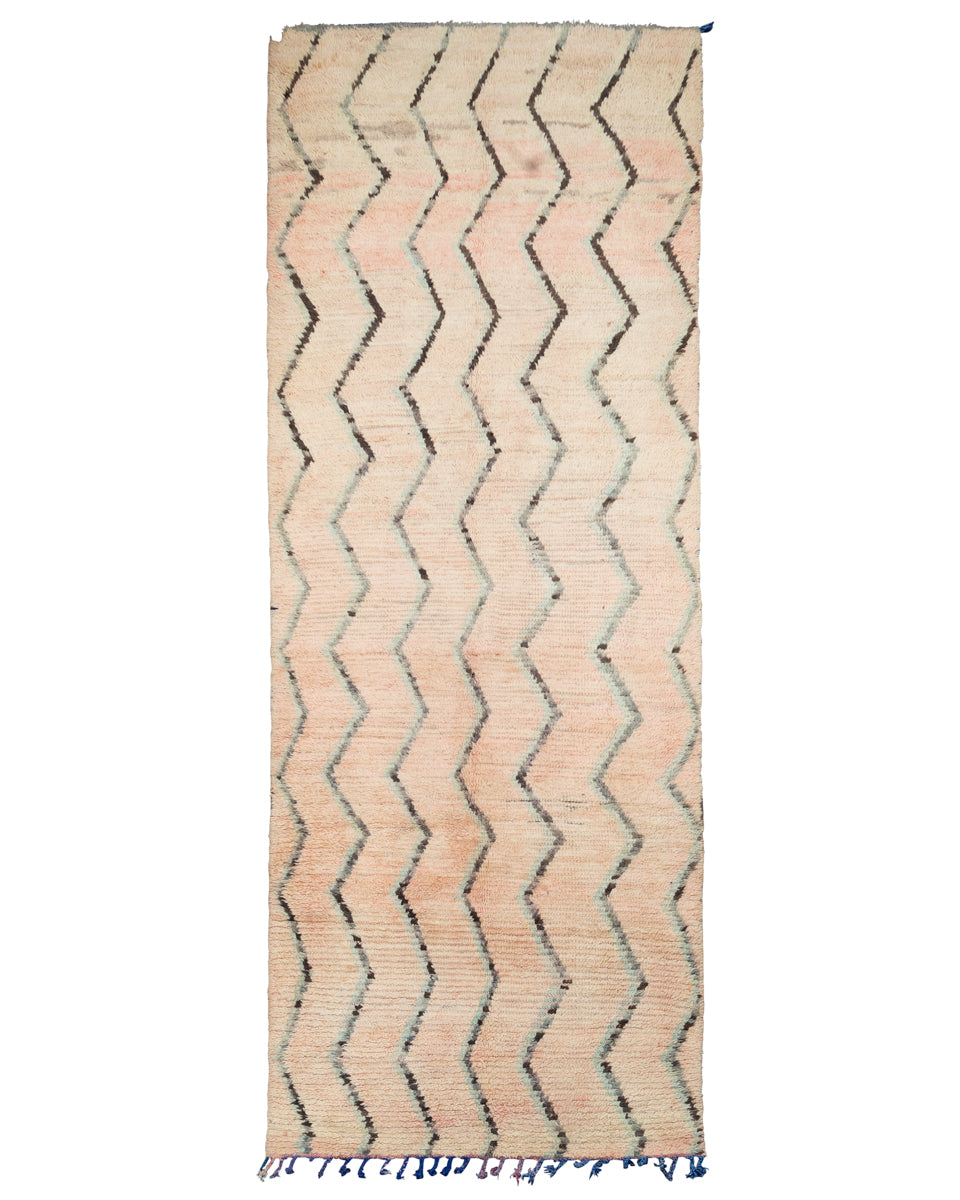 Pale Blush Pink Zig-Zag Vintage Boujaad Moroccan Runner Rug - 10'8 x 3'7