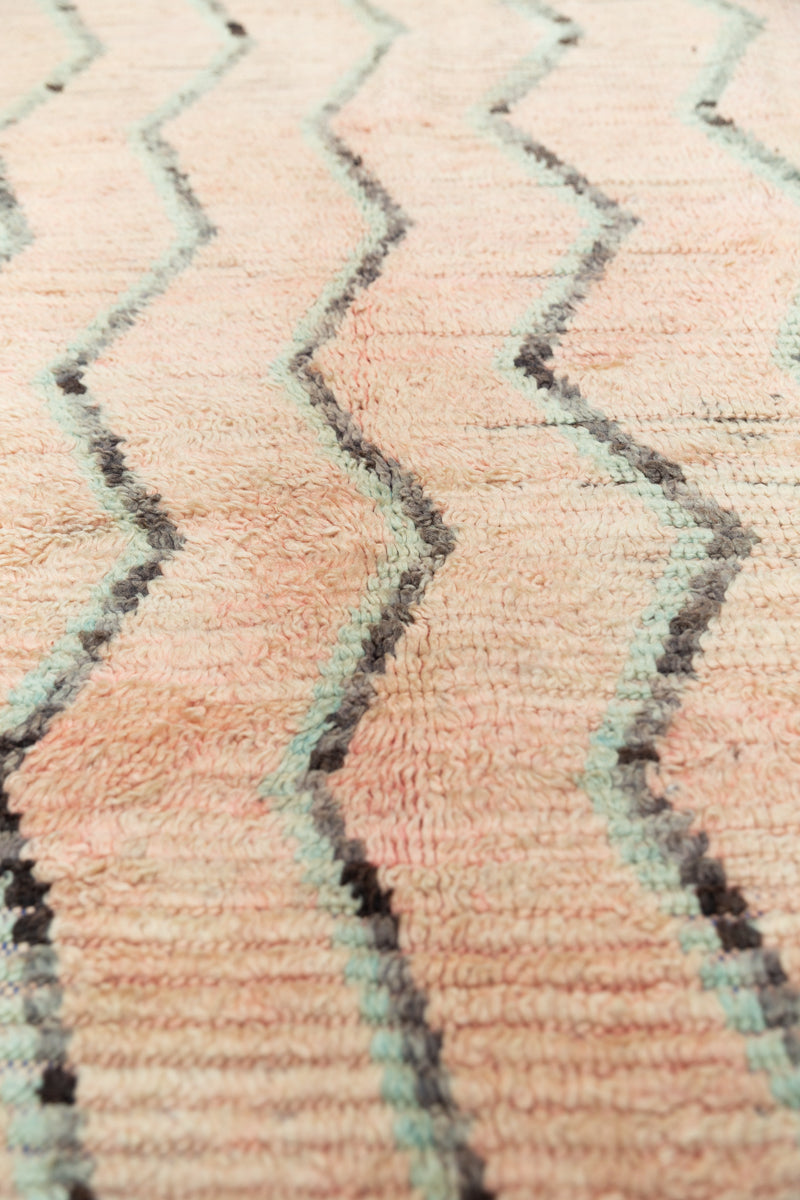 Pale Blush Pink Zig-Zag Vintage Boujaad Moroccan Runner Rug - 10'8 x 3'7