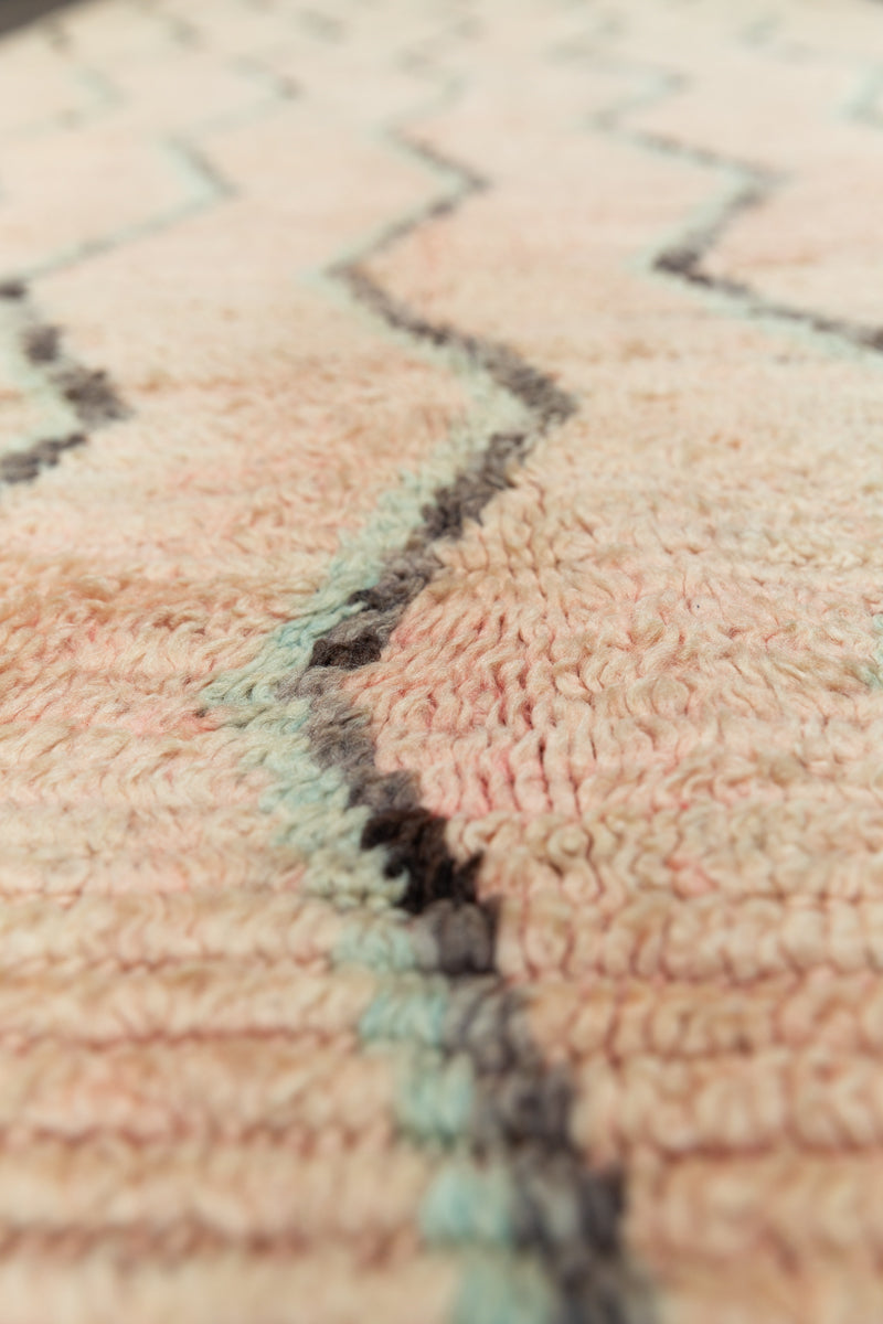Pale Blush Pink Zig-Zag Vintage Boujaad Moroccan Runner Rug - 10'8 x 3'7