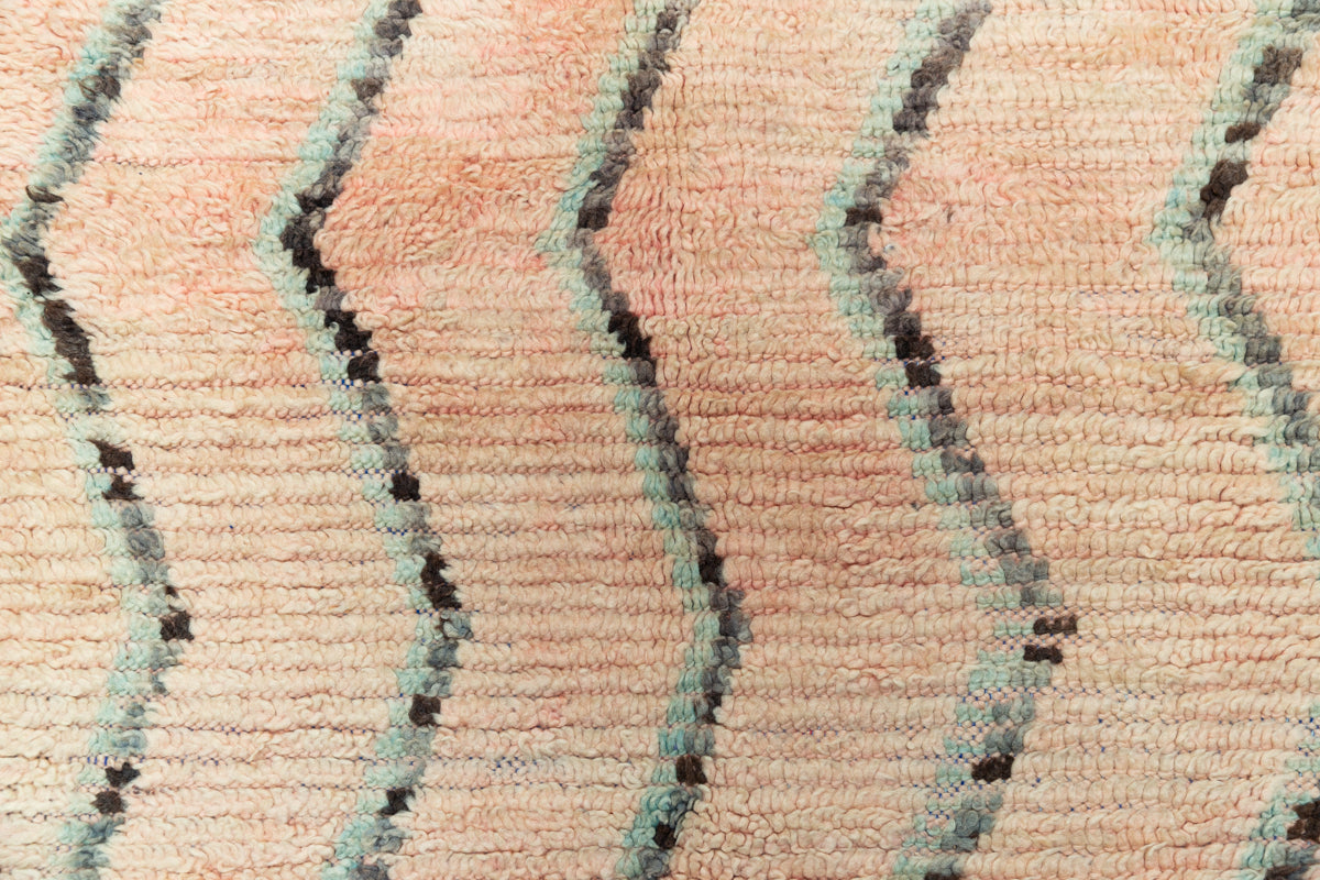 Pale Blush Pink Zig-Zag Vintage Boujaad Moroccan Runner Rug - 10'8 x 3'7