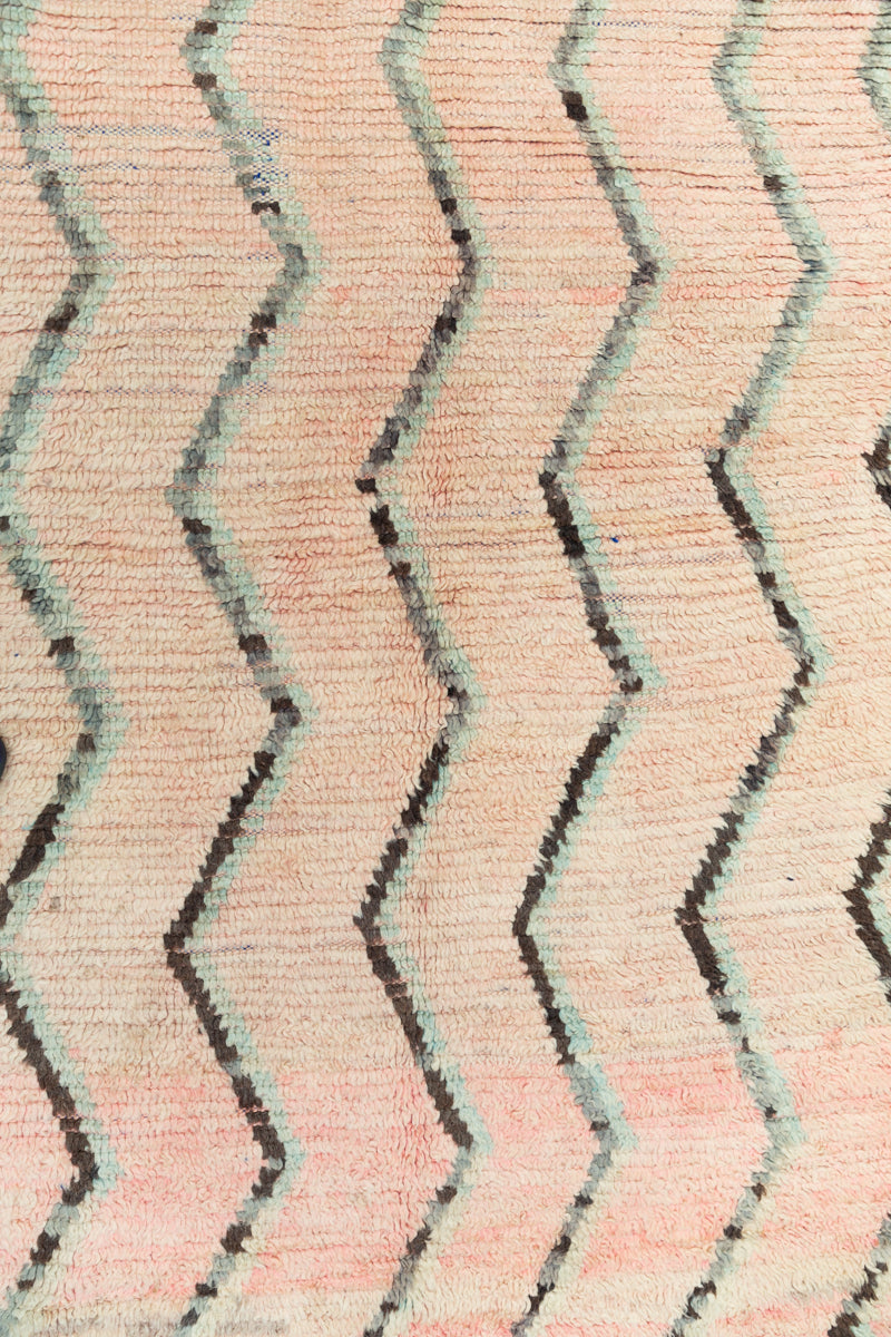Pale Blush Pink Zig-Zag Vintage Boujaad Moroccan Runner Rug - 10'8 x 3'7