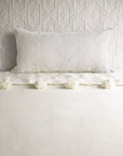 Linen color Embroidered Moroccan "Sabra Cactus Silk" Lumbar Pillow - 22