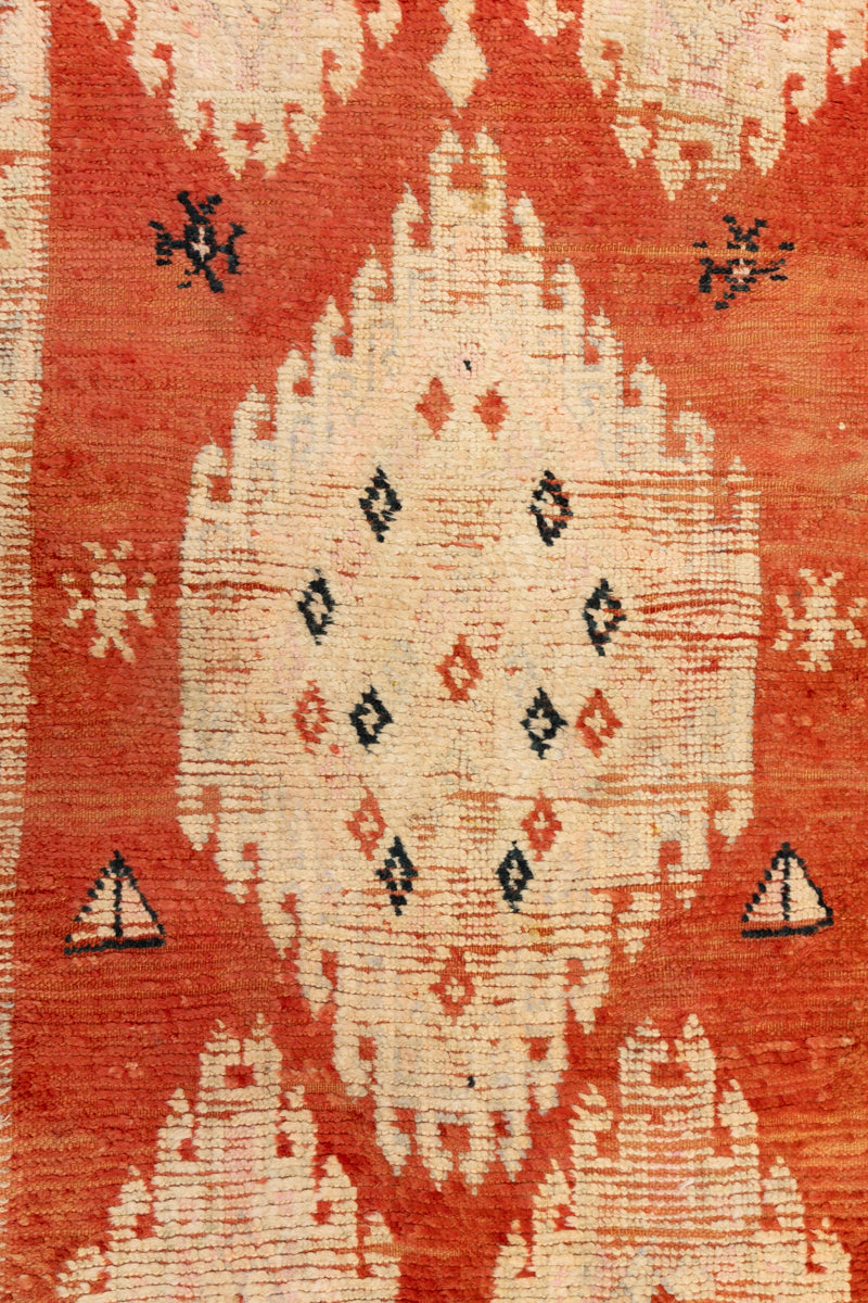 Tribal motif details Detail 1960's Rare Vintage Boujaad Moroccan Rug made from all natural plant based dyes