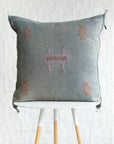 Denim Blue-Grey Moroccan Sabra Cactus Silk Pillow - 89