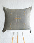 Warm Gray with Yellow + White Moroccan Sabra Cactus Silk Pillow - 91
