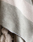 Moroccan Pom Pom Throw Blanket - Cream+Sage Stripe