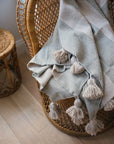 Moroccan Pom Pom Throw Blanket - Cream+Sage Stripe
