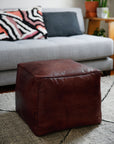 Cherrywood - Luxury Genuine Leather Cube Pouf - 20" x 14"inches