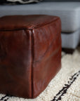 Cherrywood - Luxury Genuine Leather Cube Pouf - 20" x 14"inches