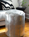 Silver Tall Leather Floor Pouf - 15" x 18" inches