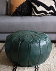Teal - Classic Moroccan Leather Floor Pouf - 19" x 13" inches