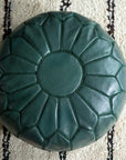 Teal - Classic Moroccan Leather Floor Pouf - 19" x 13" inches