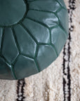 Teal - Classic Moroccan Leather Floor Pouf - 19" x 13" inches