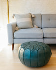 Teal - Classic Moroccan Leather Floor Pouf - 19" x 13" inches