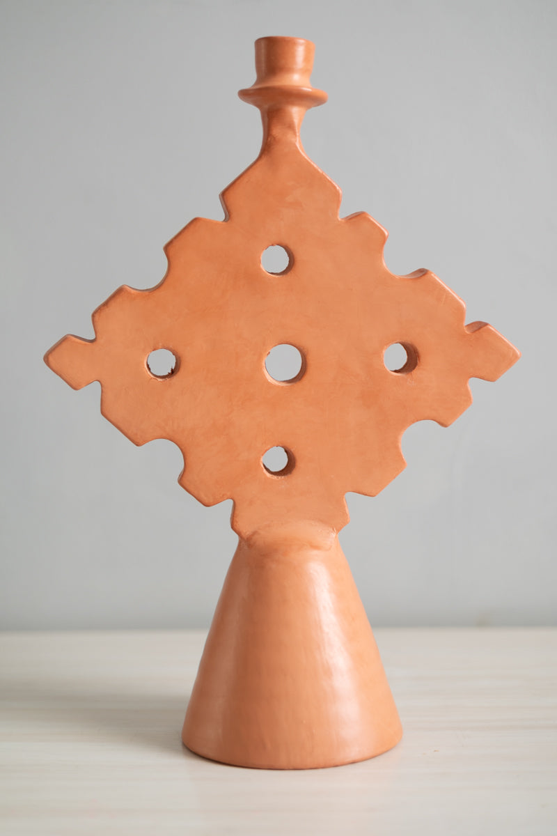 Chabi Chic Terracotta Orange Diamond Tadelakt Candle Holder