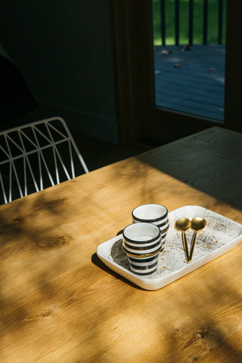 Gift Bundle - Striped Beldi Ceramic Cups & Tray - Black+White with 12k Gold
