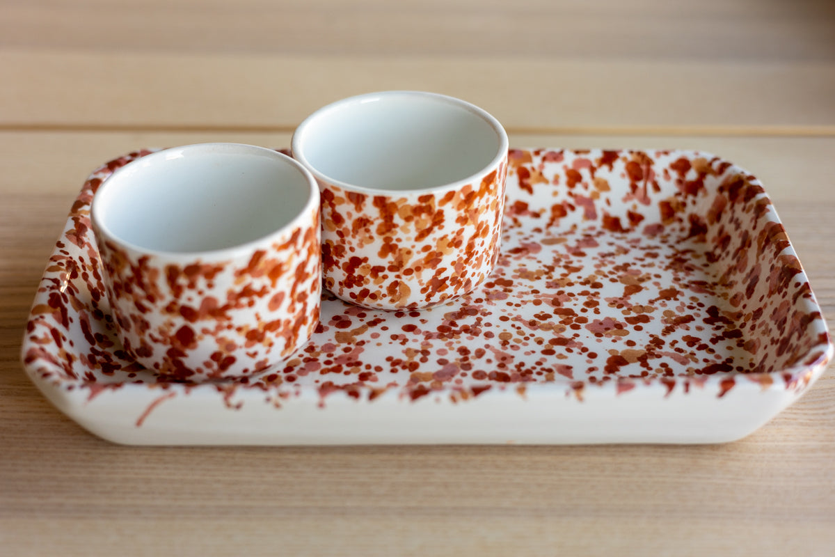 Gift Bundle - Splatter Paint Ceramic Cups & Tray - Marsala