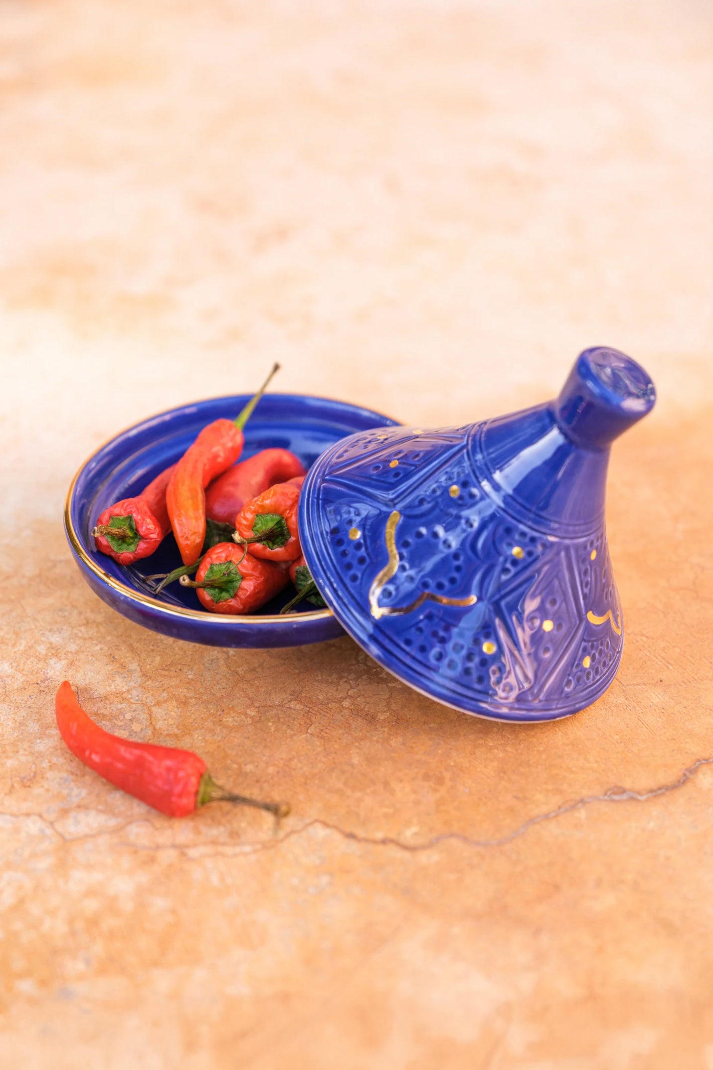 Majorelle Blue Empreinte Tagine with 12k gold leaf by Chabi Chic