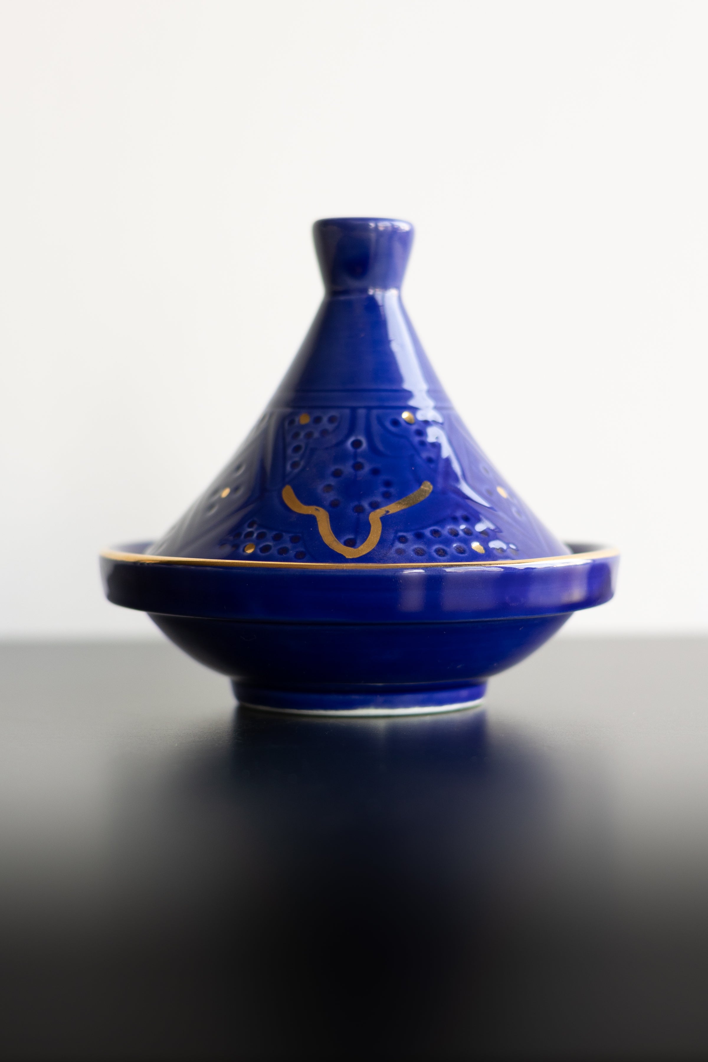 Majorelle Blue Empreinte Tagine with 12k gold leaf by Chabi Chic