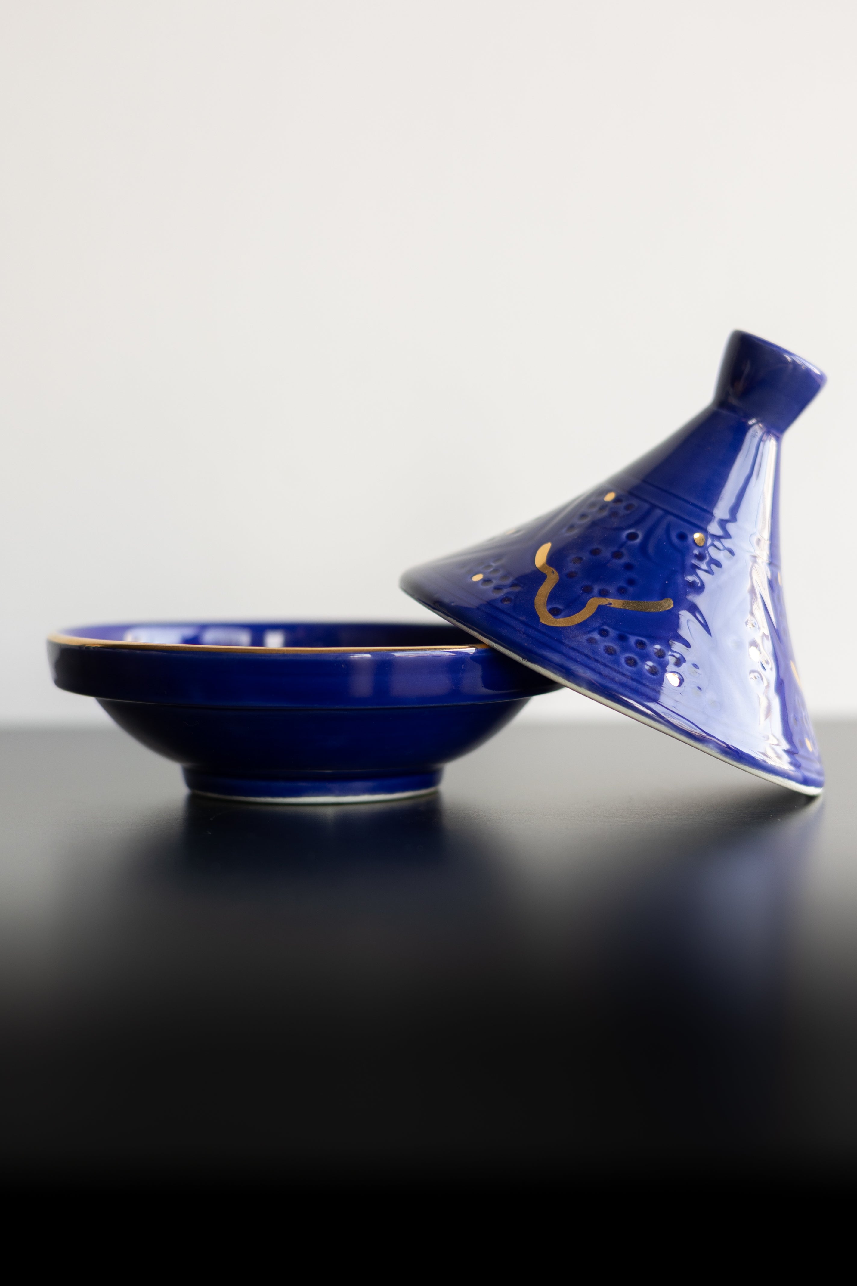 Majorelle Blue Empreinte Tagine with 12k gold leaf by Chabi Chic