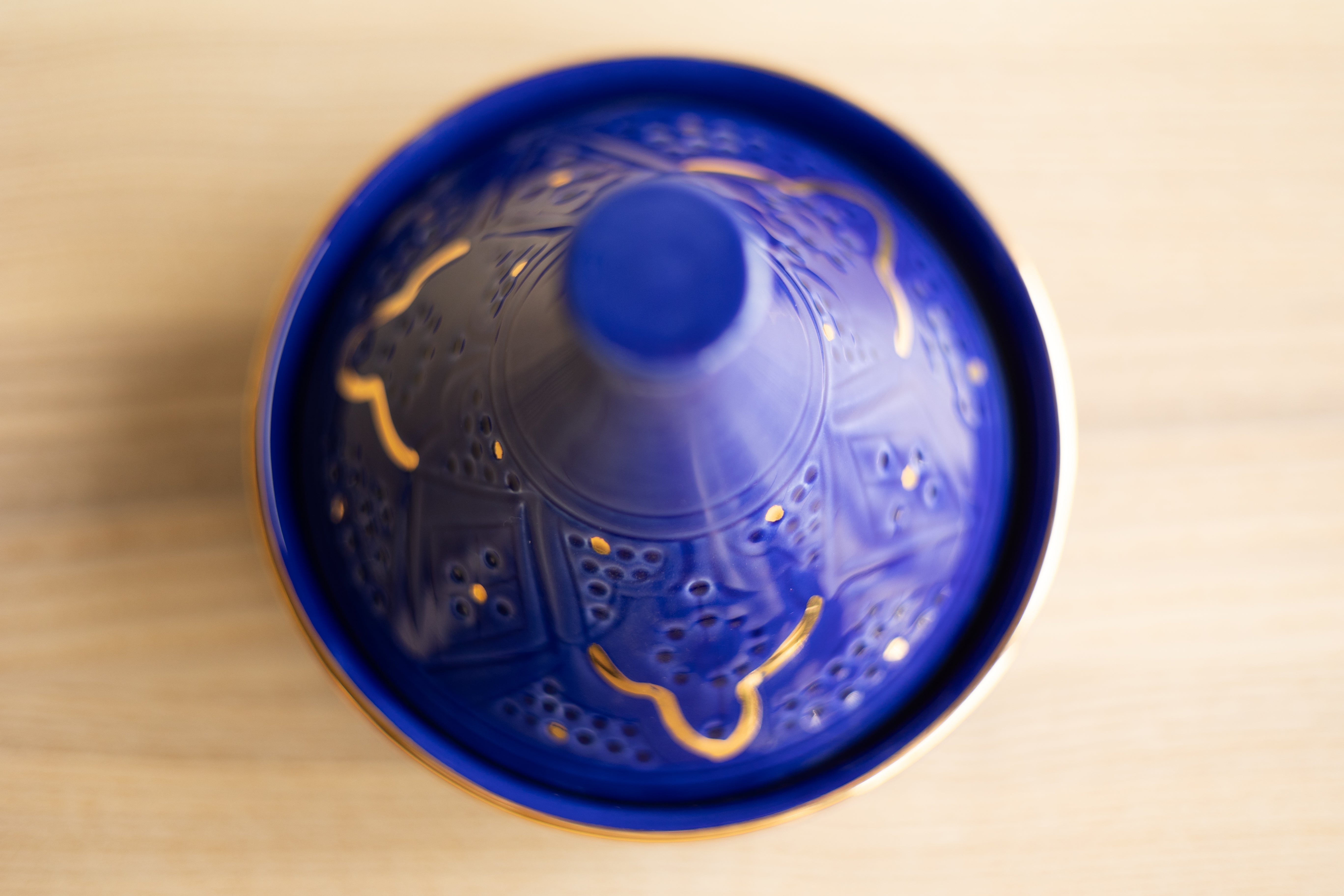Majorelle Blue Empreinte Tagine with 12k gold leaf by Chabi Chic