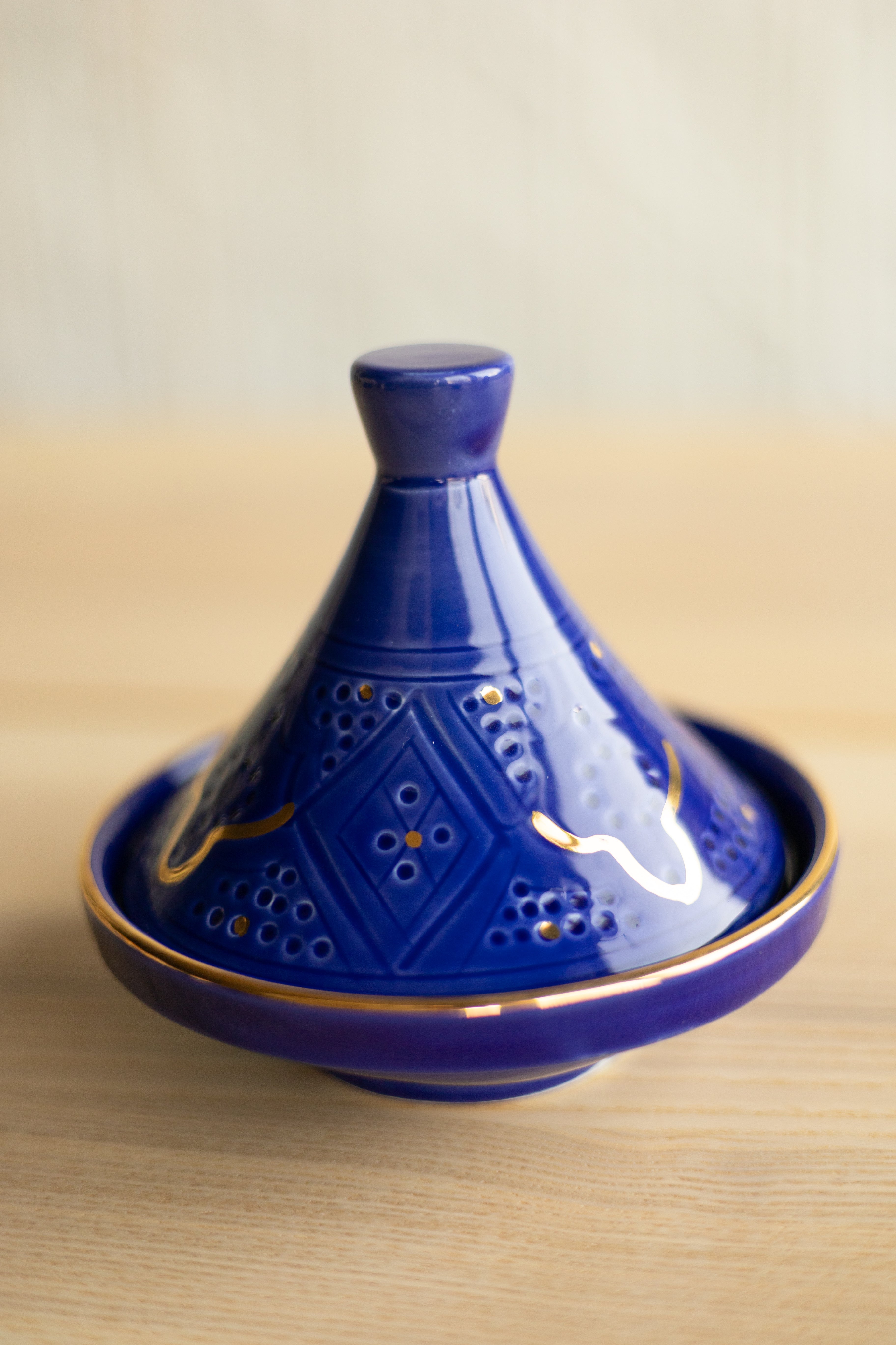 Majorelle Blue Empreinte Tagine with 12k gold leaf by Chabi Chic