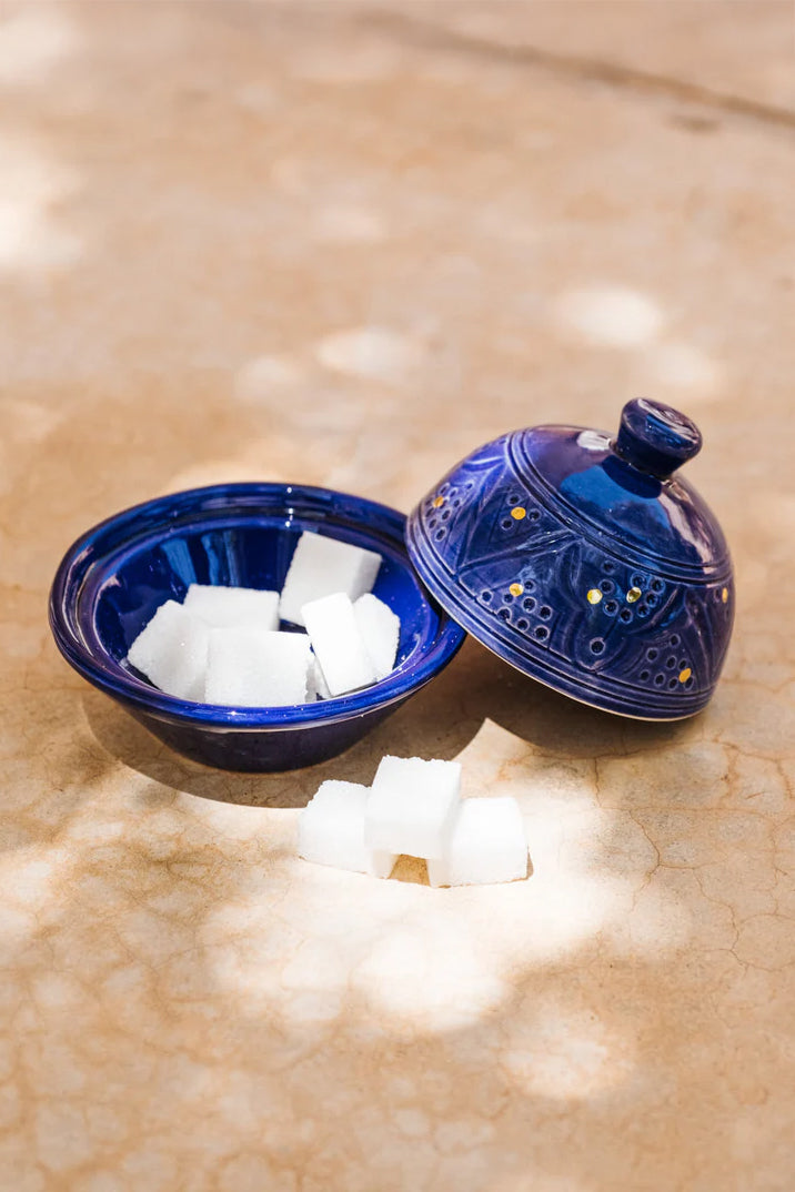 Majorelle Blue Empreinte Sugar Bowl with Lid - Chabi Chic