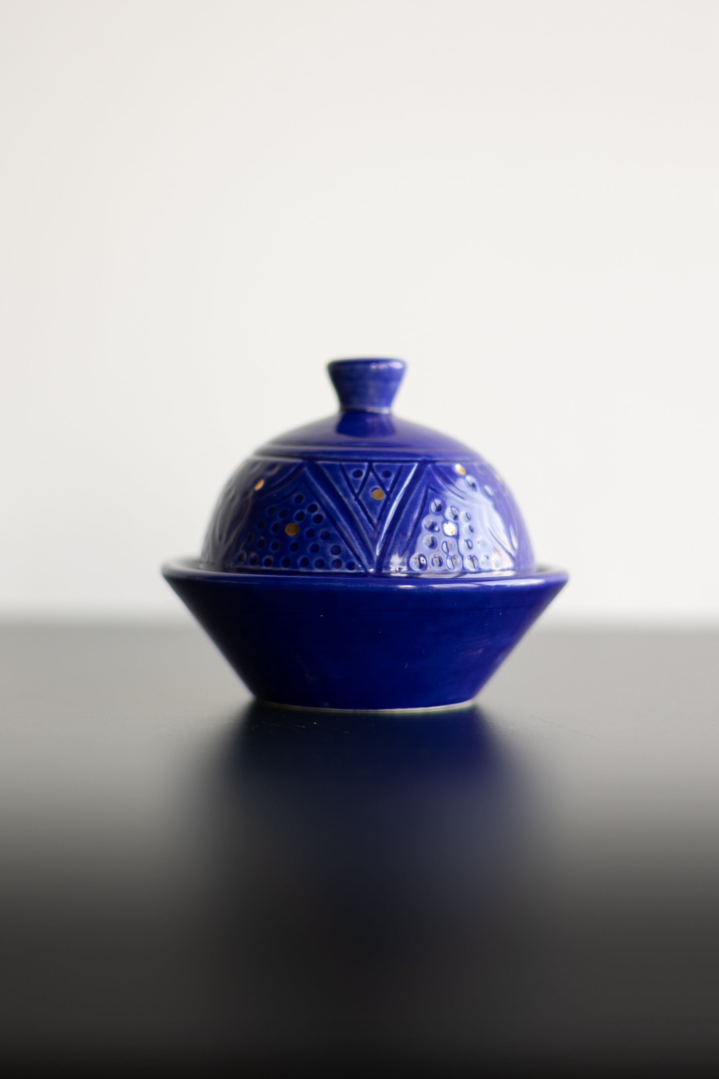 Majorelle Blue Empreinte Sugar Bowl with Lid - Chabi Chic