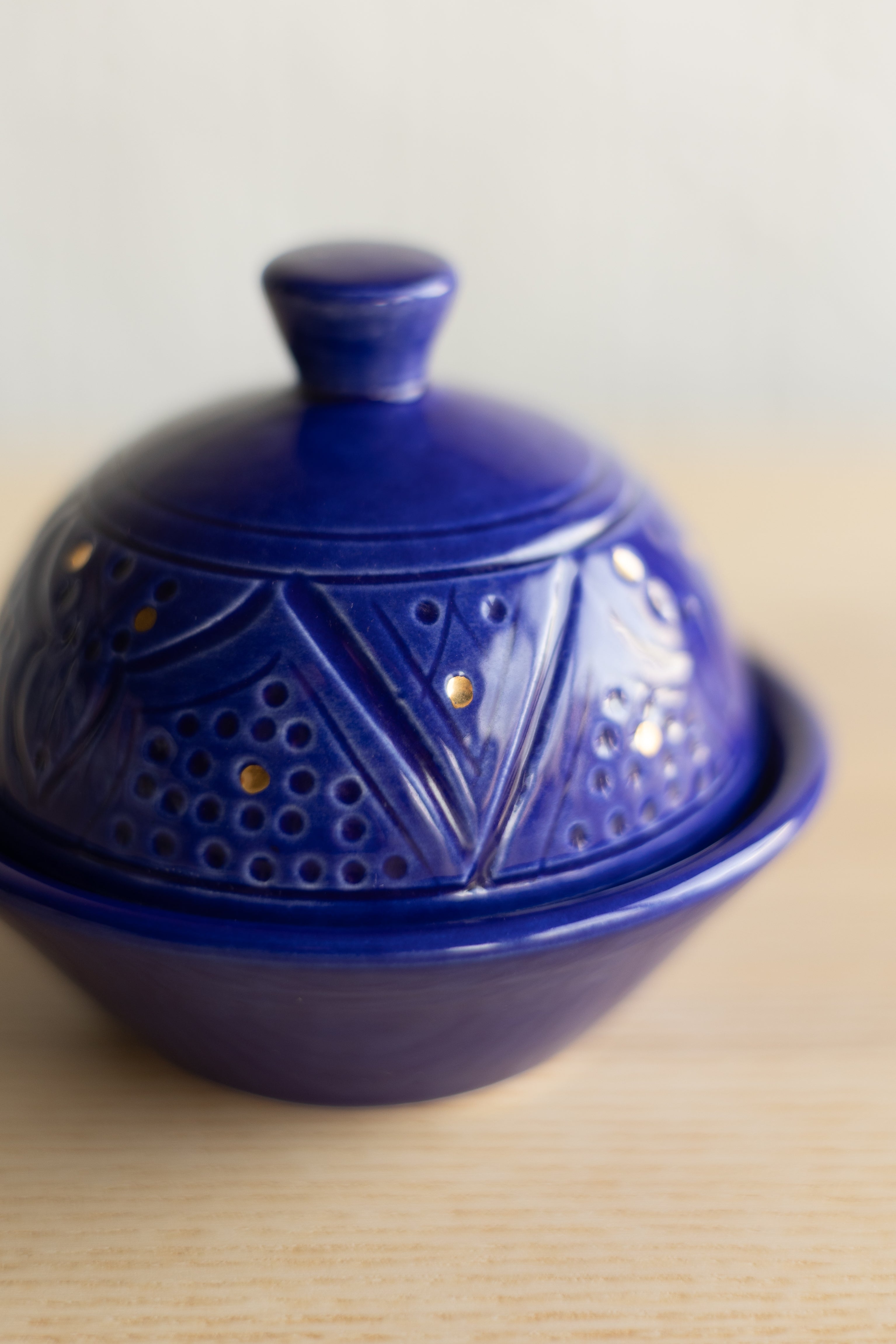 Majorelle Blue Empreinte Sugar Bowl with Lid - Chabi Chic
