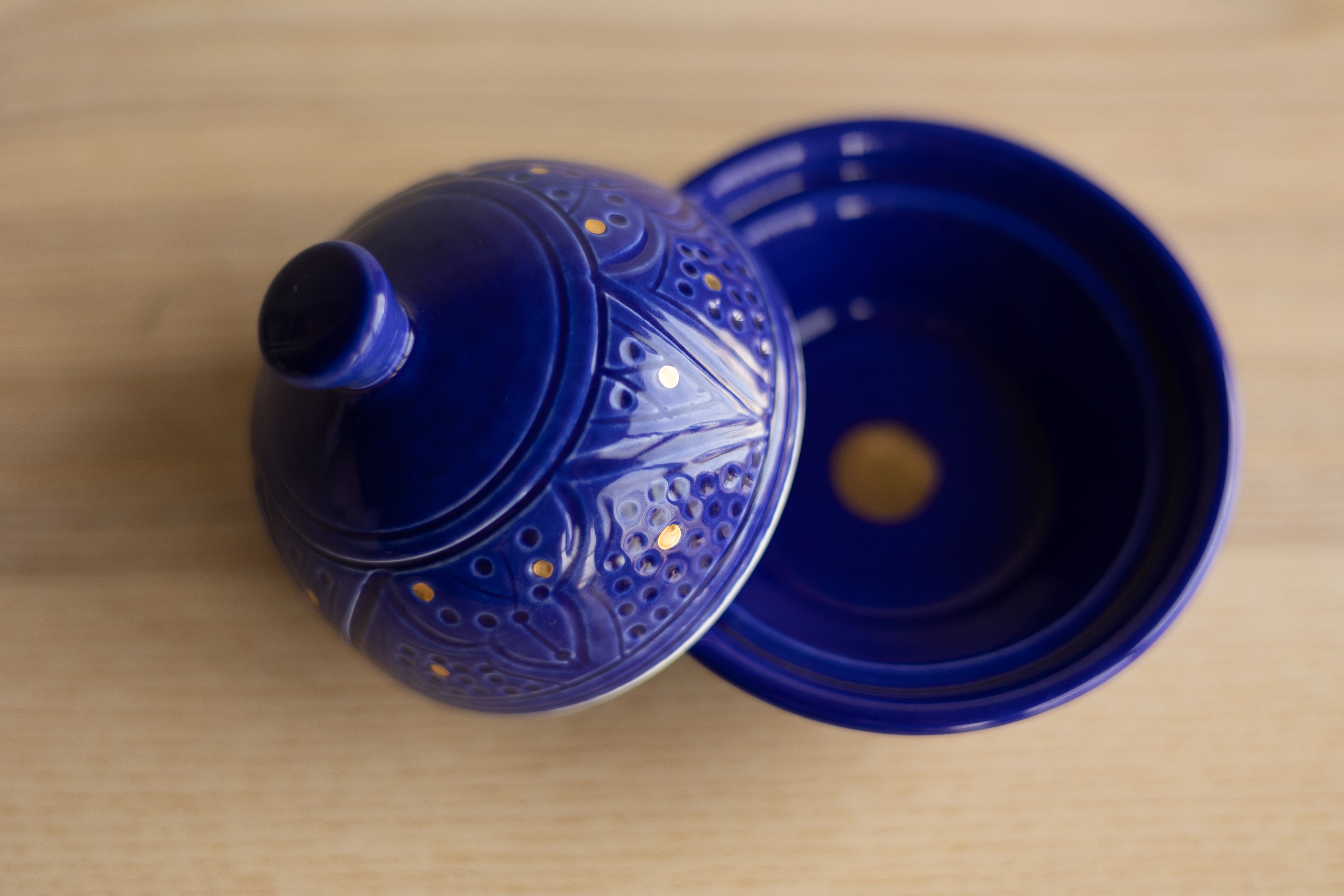 Majorelle Blue Empreinte Sugar Bowl with Lid - Chabi Chic