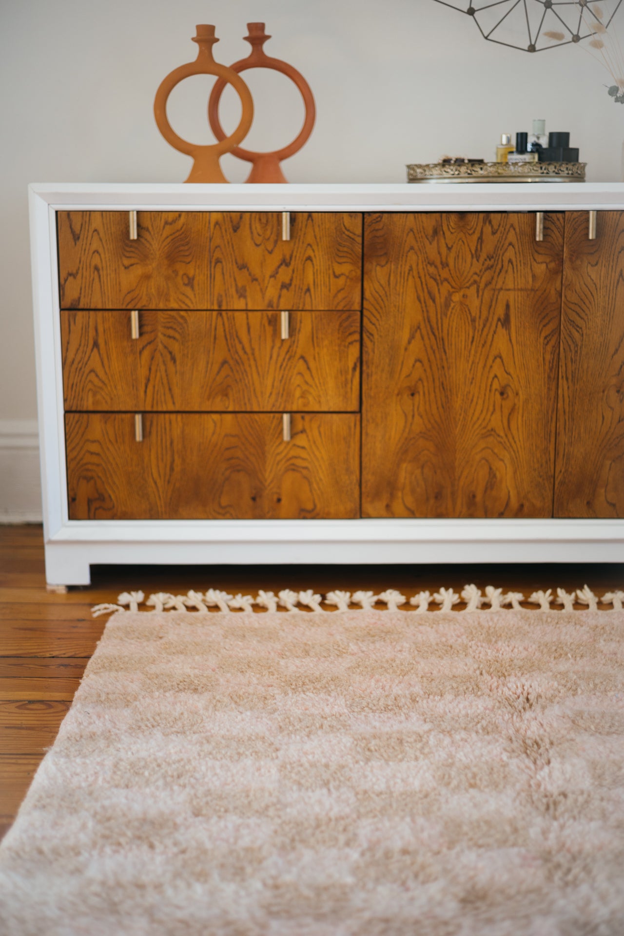 Pink + Tan Checkerboard Moroccan Rug - 4'2" x 6'5"