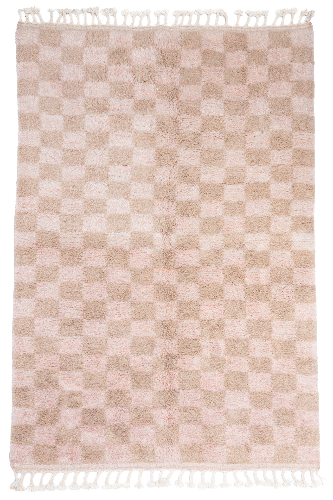 Pink + Tan Checkerboard Moroccan Rug - 4x6 by OUIVE