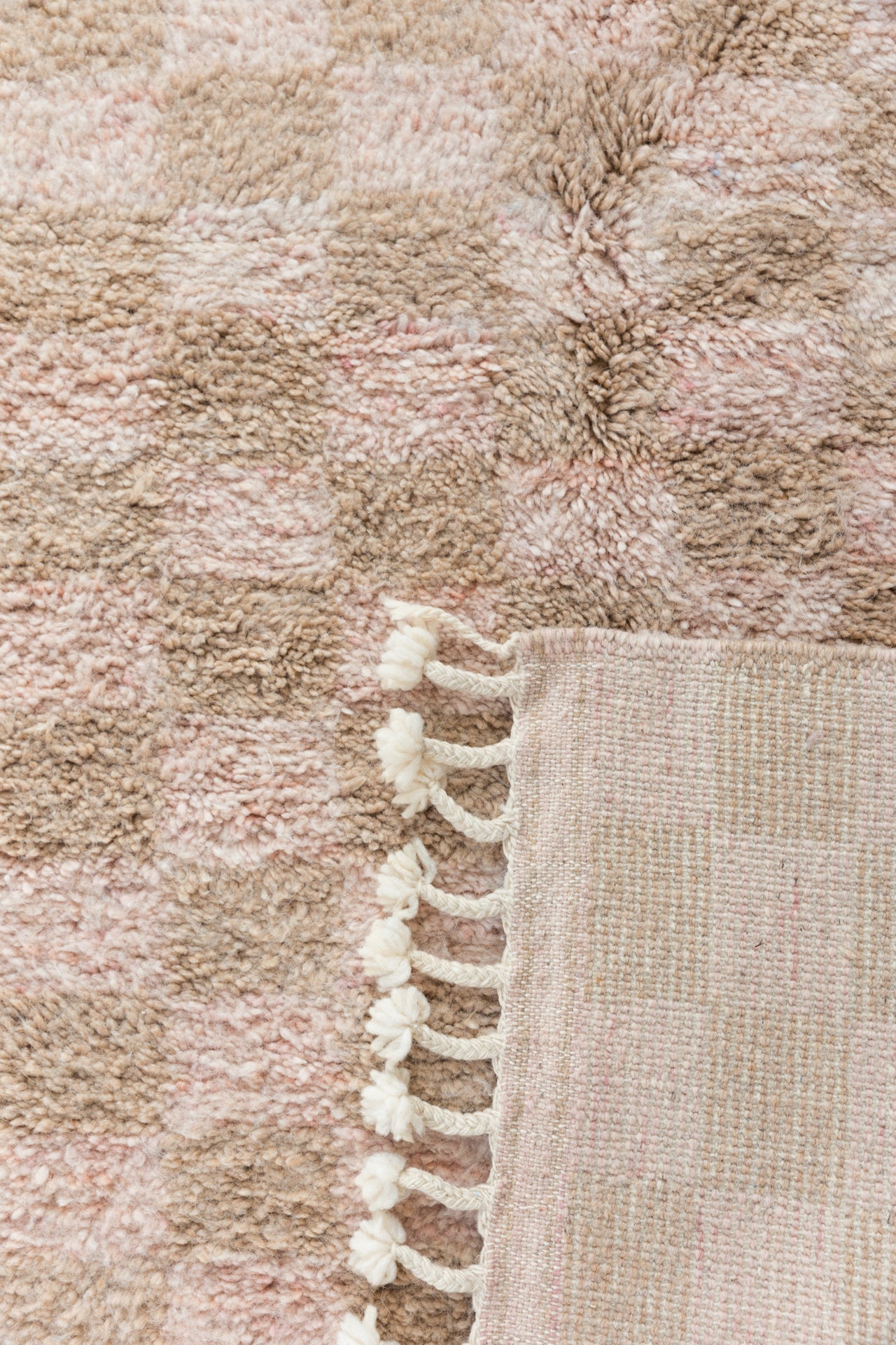 Pink + Tan Checkerboard Moroccan Rug - 4'2" x 6'5"