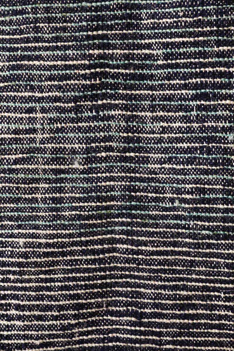 Aquamarine Ombré Ultra Shag Reversible Moroccan Wool Rug - Navy Blue Stripe Back 4'5 x 6