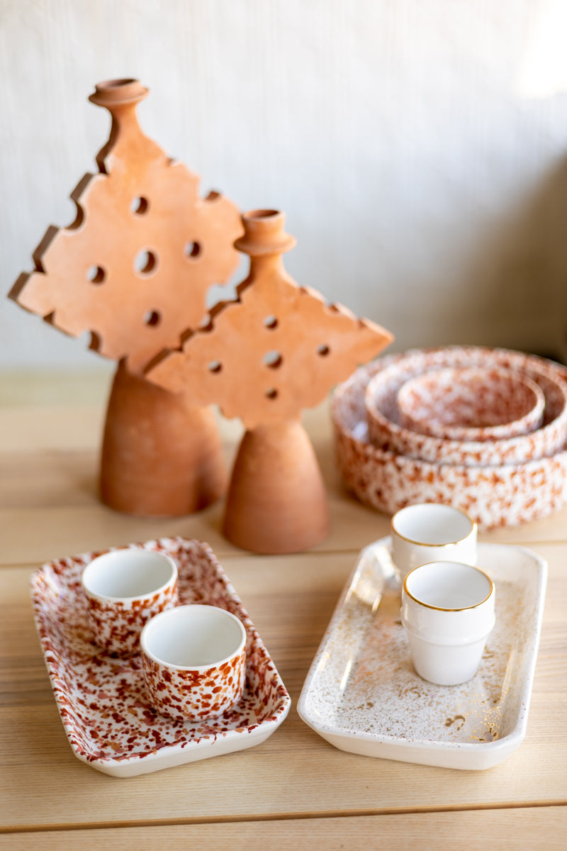 Gift Bundle - Splatter Paint Ceramic Cups & Tray - Marsala