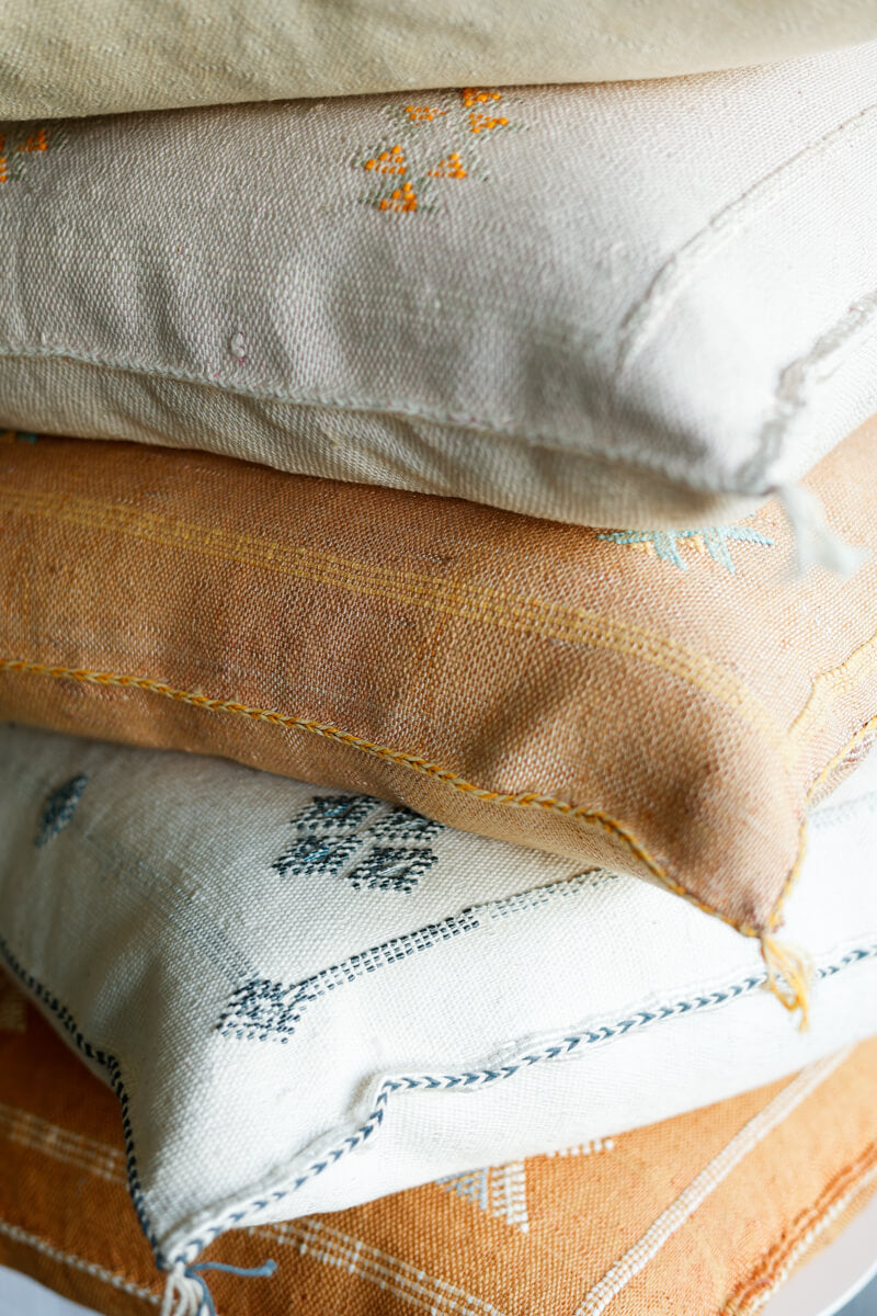 Set of 2 - Dark Brown Embroidered Moroccan "Sabra Cactus Silk" Pillow - 71