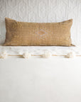 Beige Embroidered Moroccan "Sabra Cactus Silk" Lumbar Pillow - 13