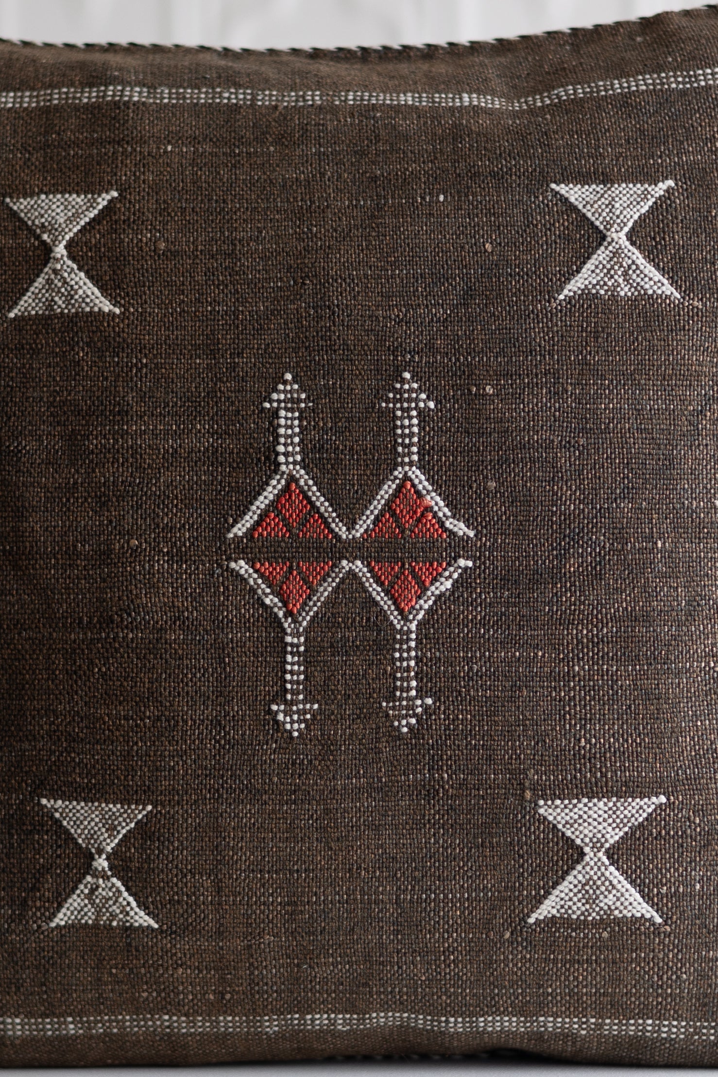 Set of 2 - Dark Brown Embroidered Moroccan "Sabra Cactus Silk" Pillow - 71