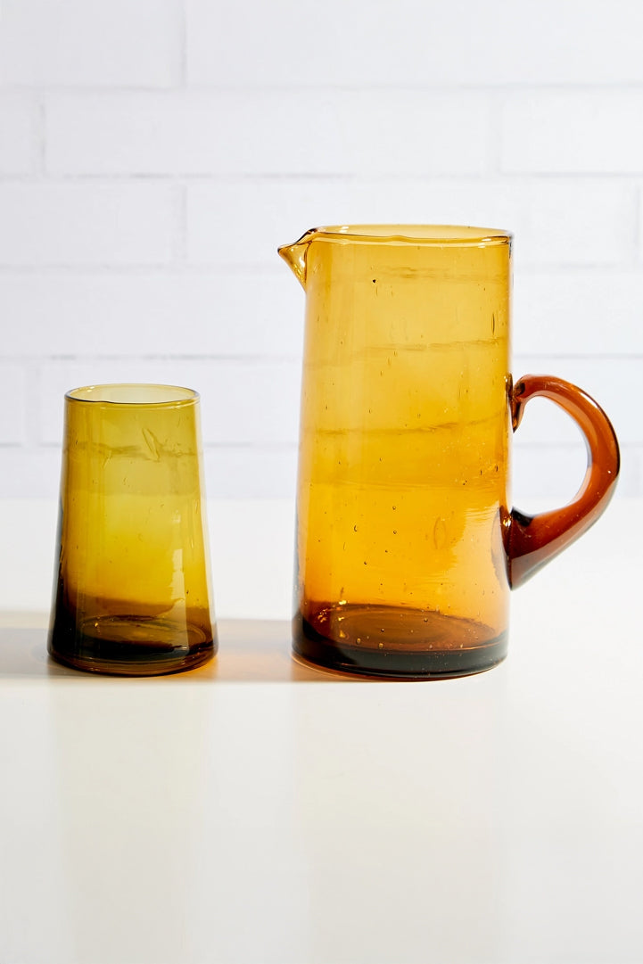 Hand-blown Amber Recycled Glass Pitcher