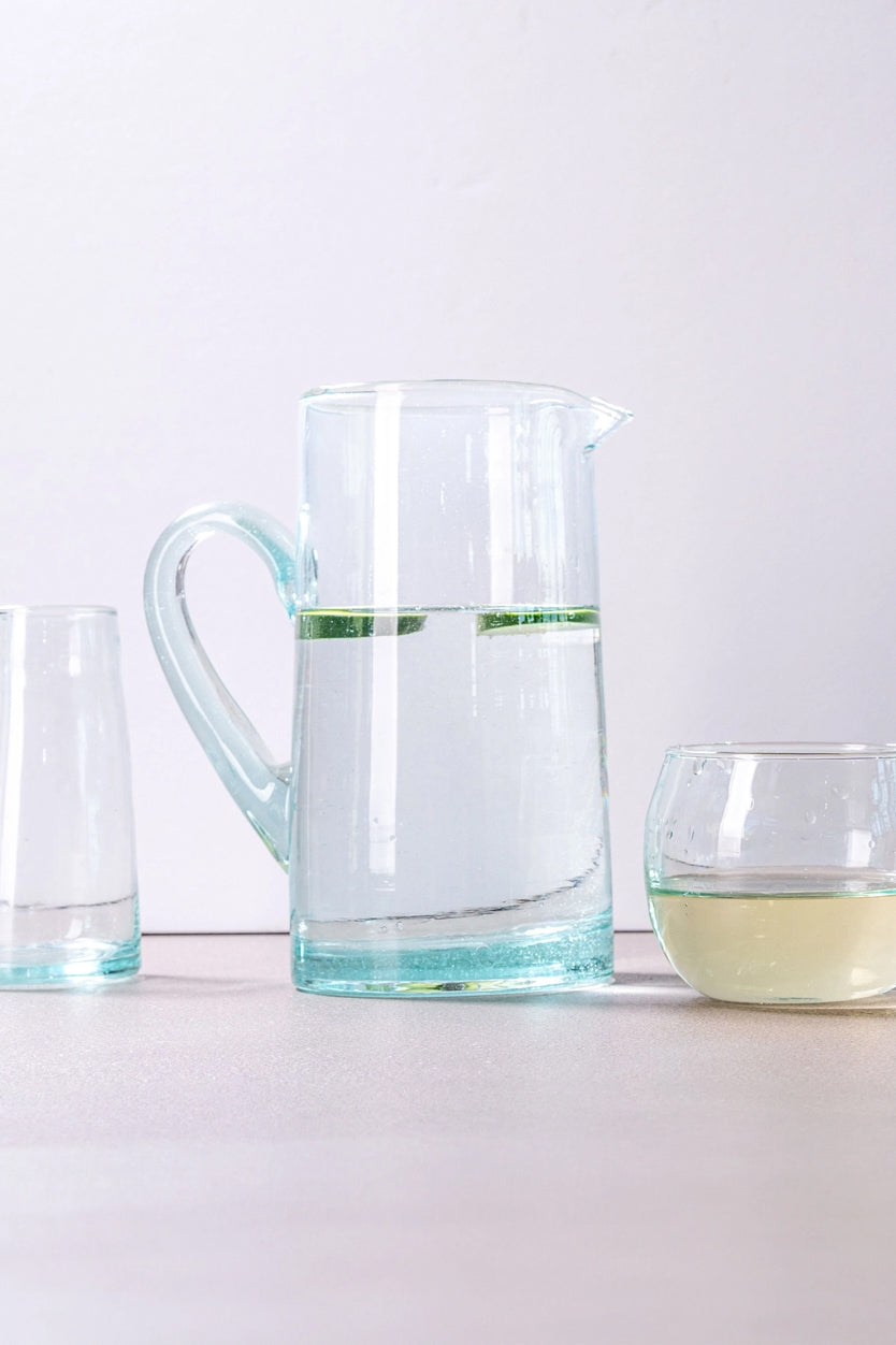 Hand-blown Recycled Glass Pitcher