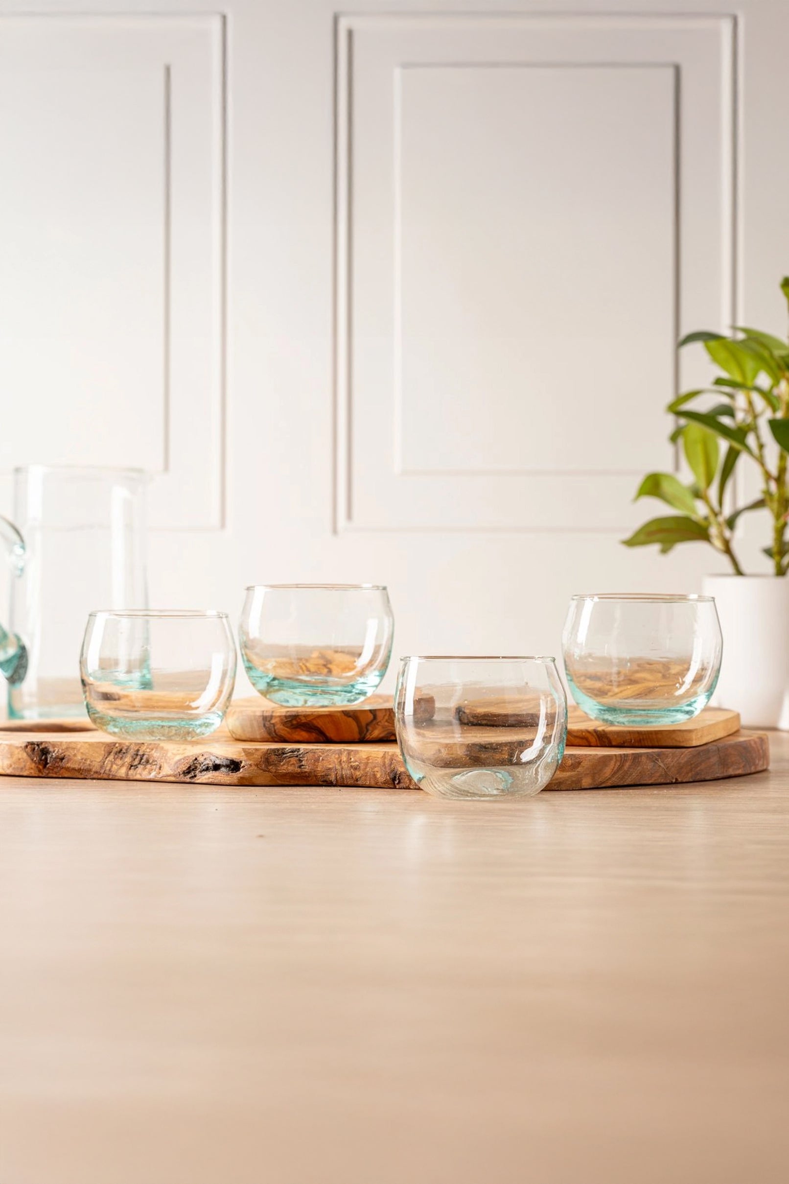 Clear Recycled Glass Stemless Wine Glasses – Set of 4