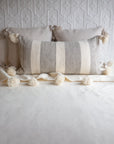 Wool Pom-Pom Lumbar Pillow - Brown + White Pinstripe