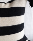 20" Wool Moroccan Pom Pom Pillow - Black + White Broad Stripe