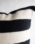 20" Wool Moroccan Pom Pom Pillow - Black + White Broad Stripe