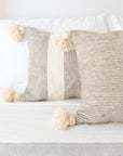Wool Pom-Pom Lumbar Pillow - Brown Pinstripe