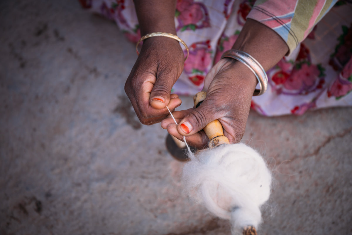 "Sunset" Handwoven Bed Coverlet with hand painted henna sunset - Limited Edition