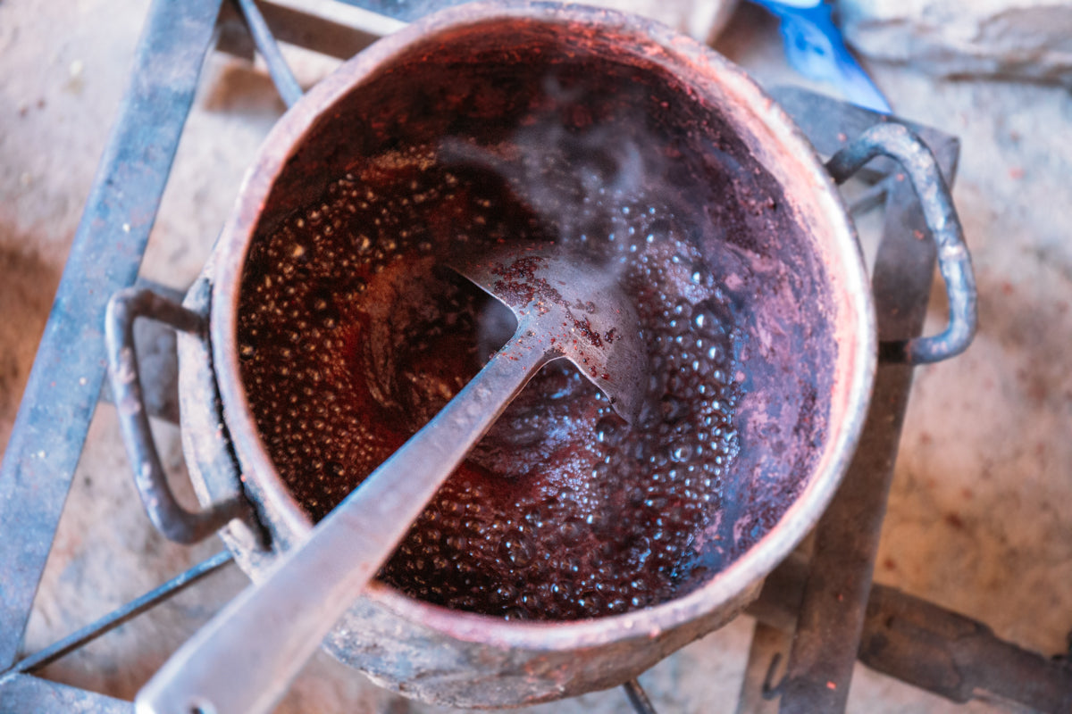 "Sunset" Handwoven Bed Coverlet with hand painted henna sunset - Limited Edition