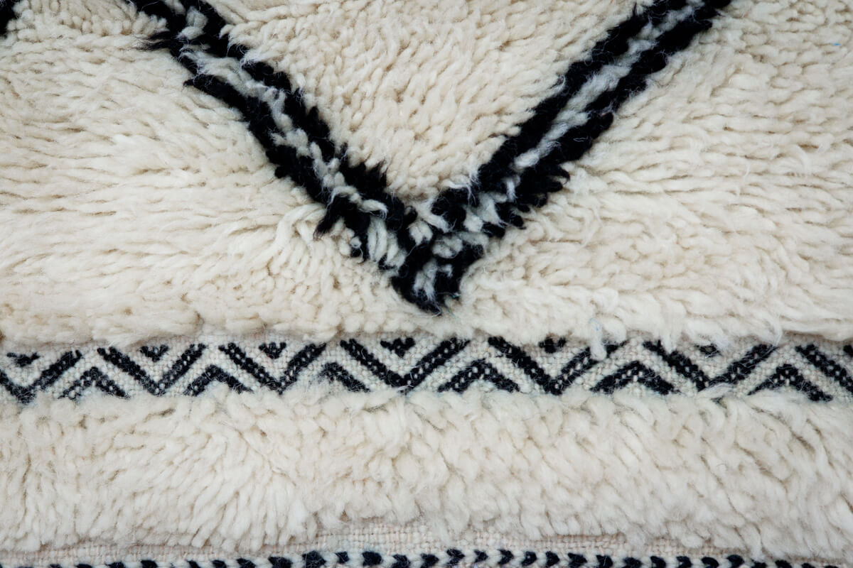 Natural White with Black Double Lattice Beni Ourain Moroccan Rug - 12' x 5'9"