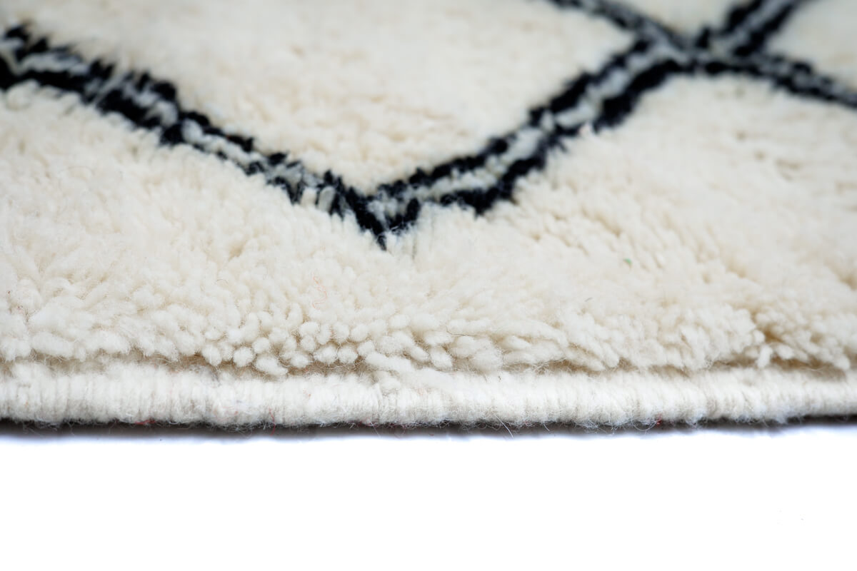 Natural White with Black Double Lattice Beni Ourain Moroccan Rug - 12' x 5'9"