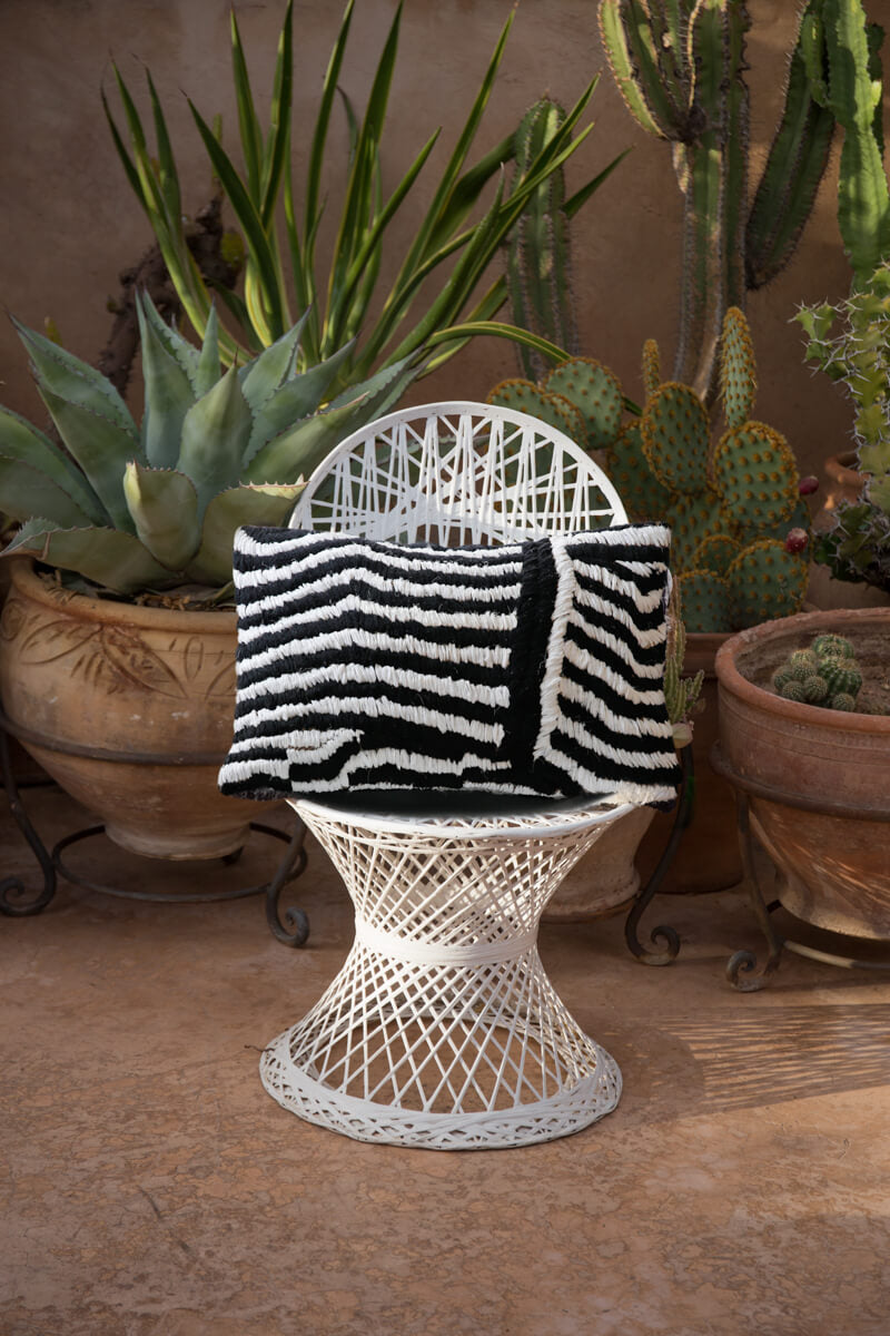 Black and white handmade Moroccan throw pillow